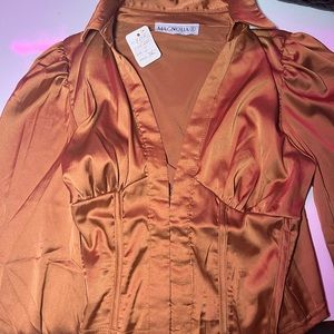 Luxe Lace Corset Long Sleeve Button-Down Top.